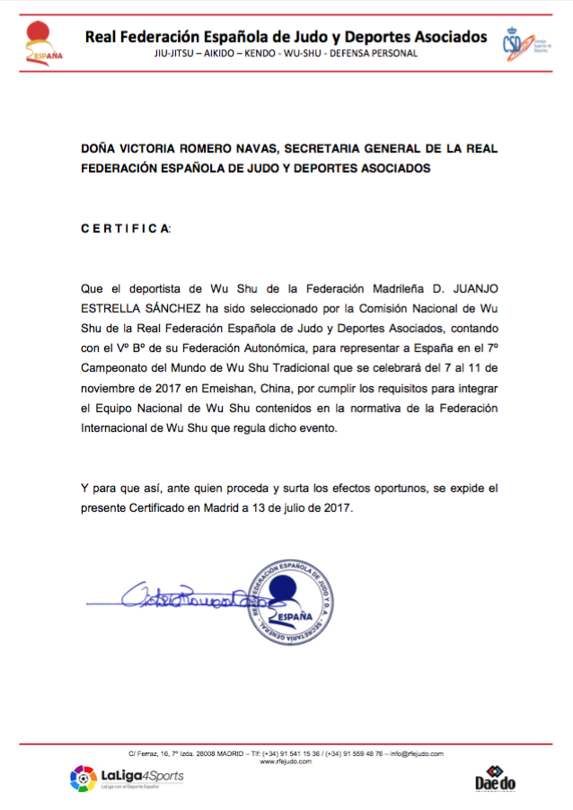 Juanjo Estrella Equipo Nacional de Wushu Tradicional